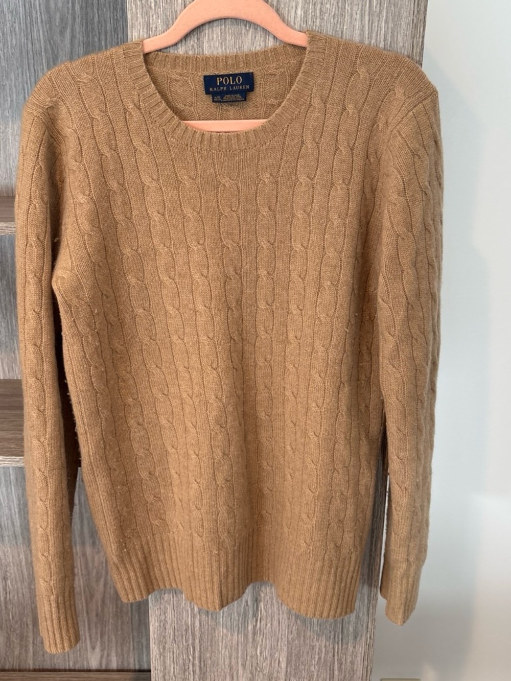 A225 - Polo Ralph Lauren Camel 100% Cashmere Cable Knit Sweater XL